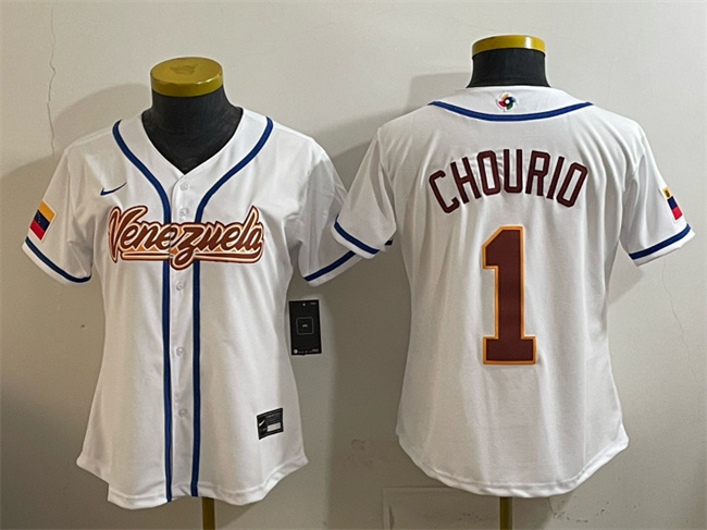 Youth Venezuela Baseball #1 Jackson Chourio White 2026 World Baseball Classic Home Stadium Stitched Baseball Jersey